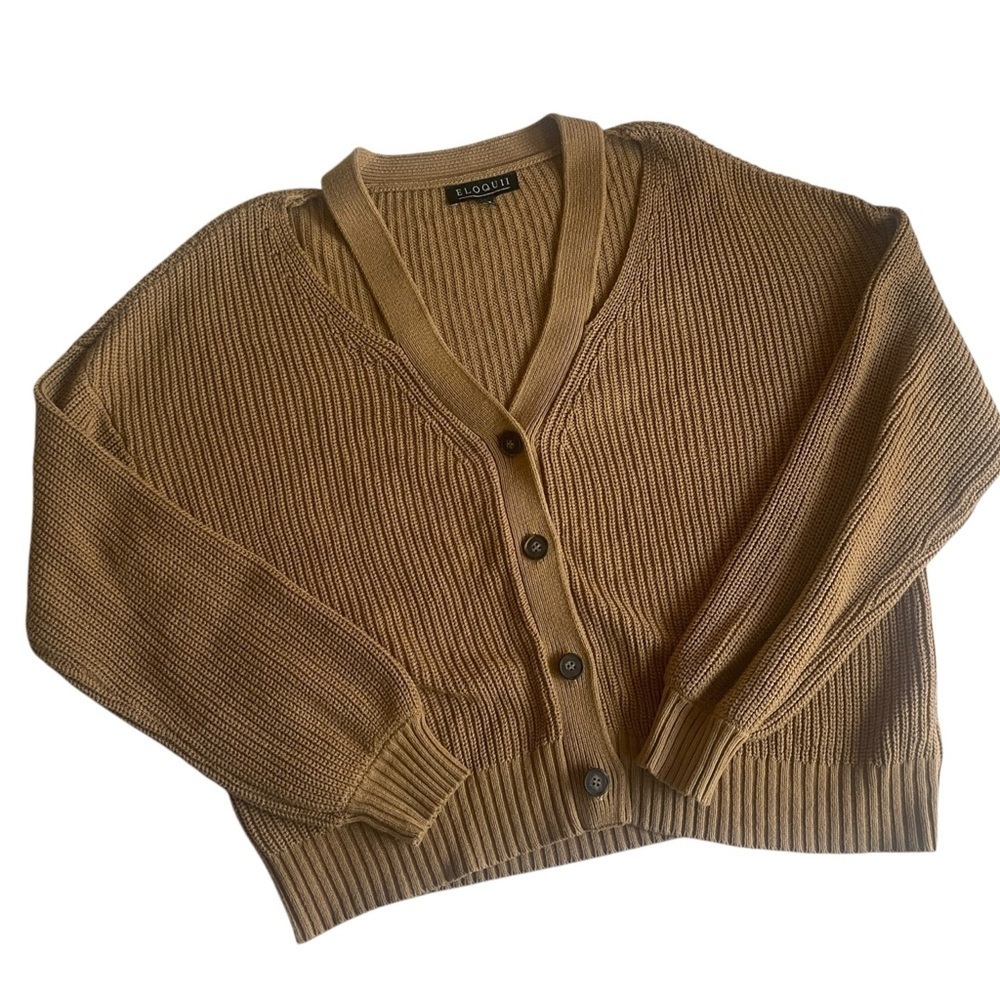 Eloquii Tan Knit Cozy Cardigan Crop Knit Sweater Academic Preppy Women's 14 / 16